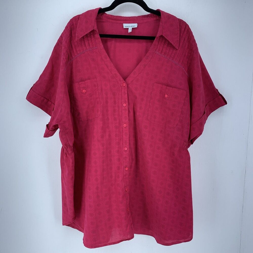 Fashion Bug Womens 4XL Top Blouse Button Up Feminine Modest Pleated Pink